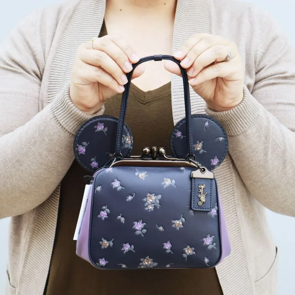 NWT Coach Disney X Minnie Mouse Kisslock Bag Handbag Ears Floral Purse - Picture 3 of 12